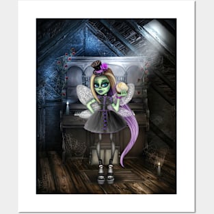 Goth fairy and piano Posters and Art